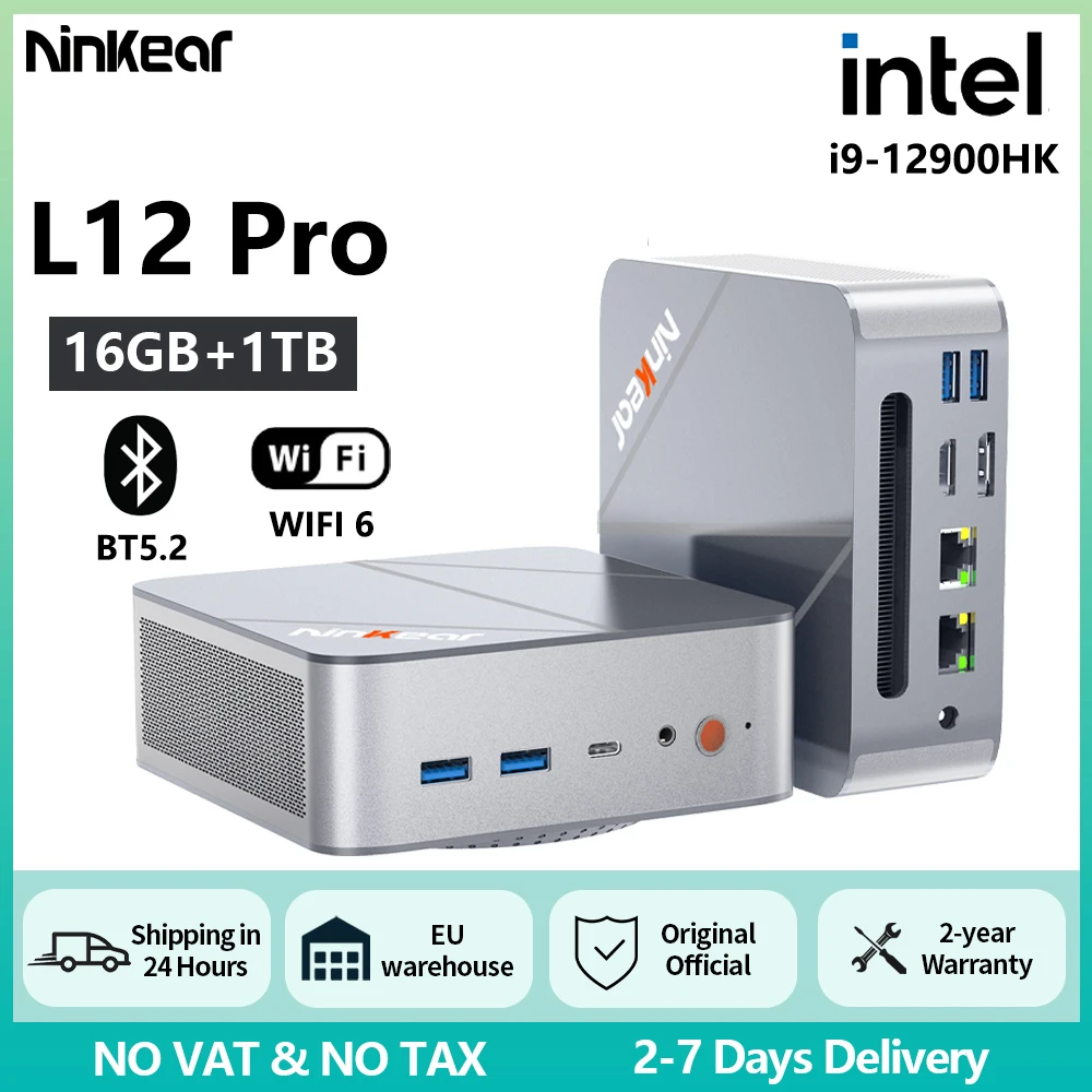 Ninkear L12 Pro Mini-PC Intel i9-12900HK Windows 11 16 GB DDR4 1 TB SSD WiFi 6 BT5.2 Mini-PC-Desktop-Computer mit Tri-Display