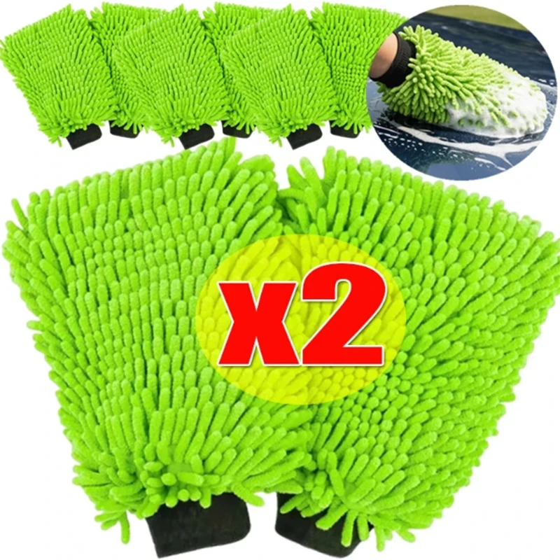 1/2 Stück Mikrofaser-Autowaschhandschuhe, superweiche, kratzfreie Waschhandschuhe für die automatische Detaillierung, Reinigung, Trocknen von Glasfenstern Image