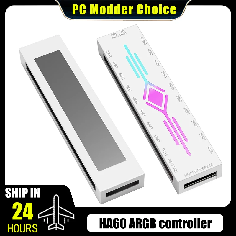 Computergehäuse ARGB+PWM 2 IN 1 Controler HUB 10X Ausgänge mit IR. Fernbedienung, Steuerungsunterstützung M/B AURA SYNC, Schwarz/Weiß HA60 Image