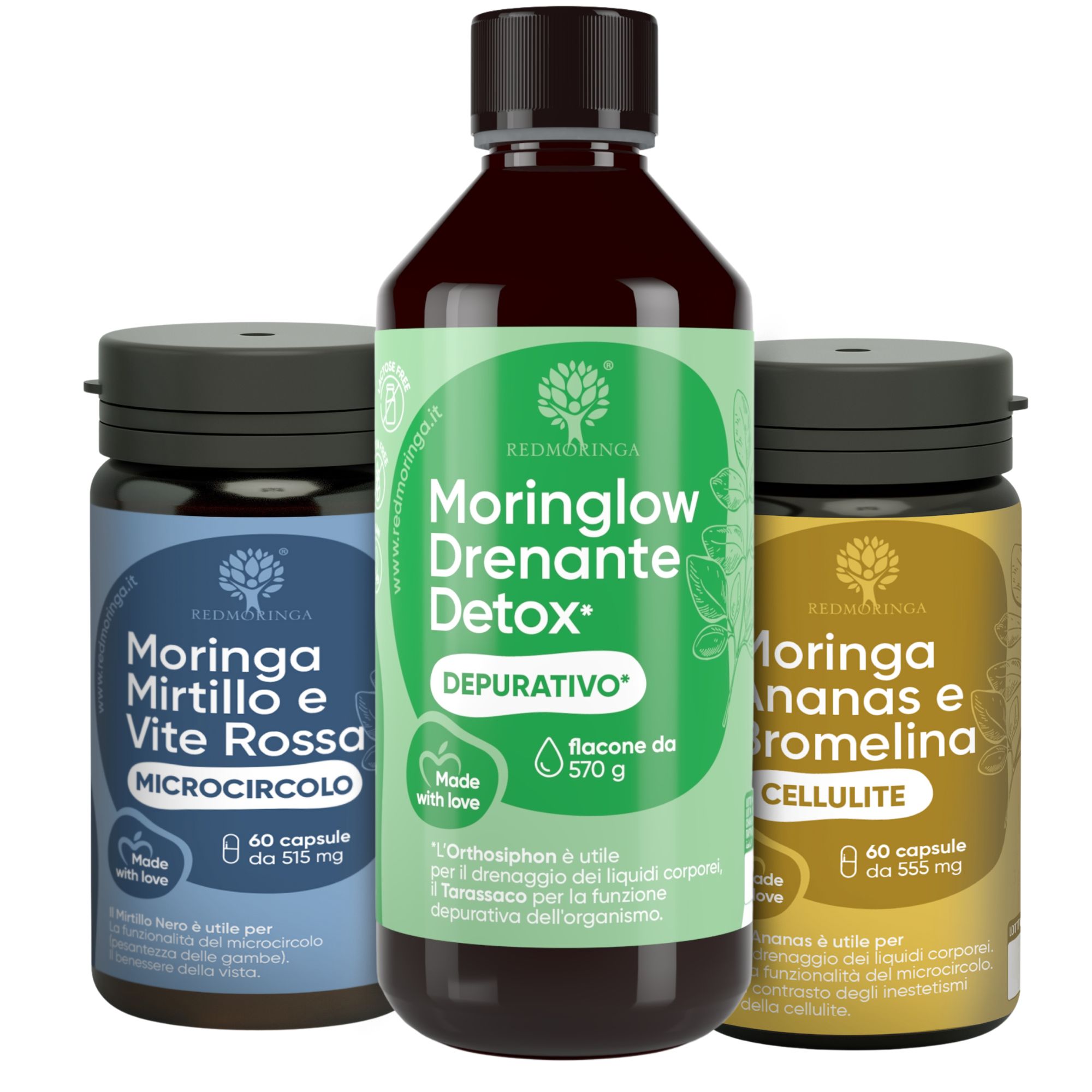 RedMoringa DETOX GAMBE 3in1 - Integratori Cellulite, Microcircolo e Dr