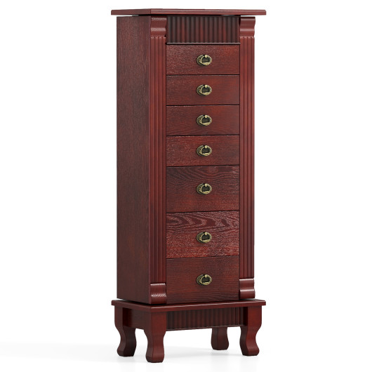 Costway Wooden Jewelry Armoire Cabinet Storage Chest with Drawers and Swing Doors-Brown