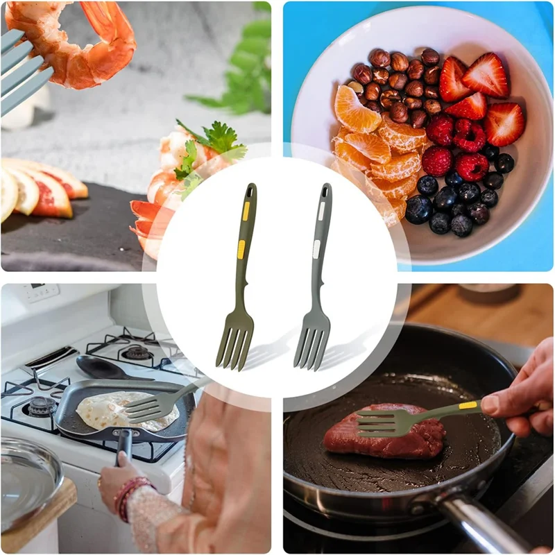 AA83 2 Stück flexible Silikongabeln, Silikon-Kochgabelwärme, multifunktionale antihaftbeschichtete Mischgabel zum Kochen Image