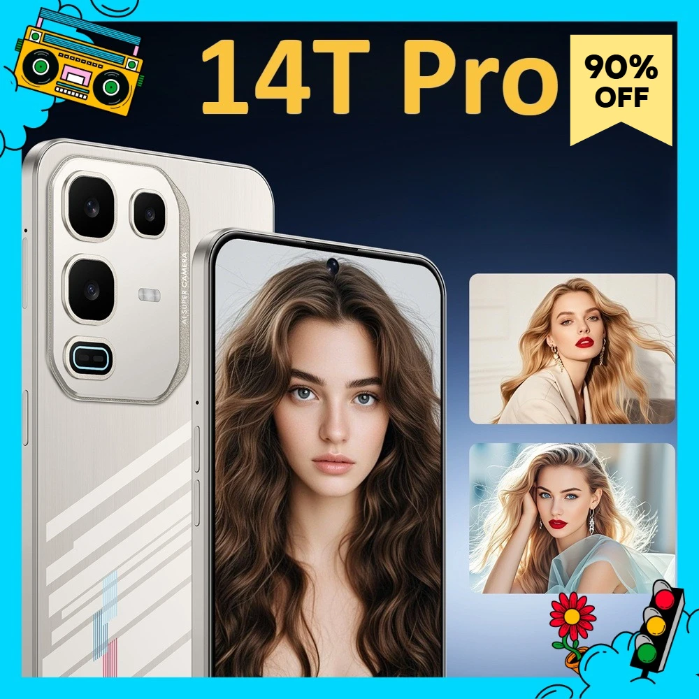 2025 NEW 14T Pro Original 7.3HD Cellphones 5G Dual Card Smartphone 7800mAh Android 15 Cheap Global Version Mobile Cell Phones