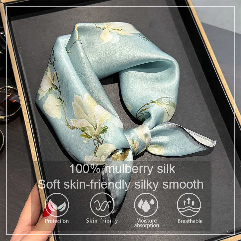 100 % Seide, quadratischer Schal für Damen, echte Maulbeerseide, Hijab-Schals, Damenmode, luxuriöses Stirnband, Schal, Wickeltuch, Bandana Image