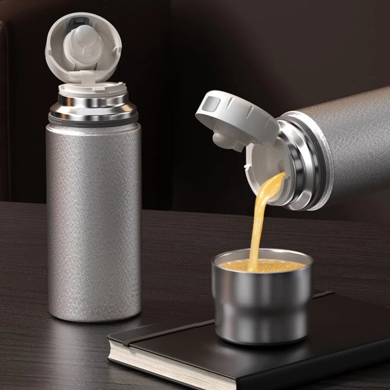 Pop-up-Deckel-Thermoskanne, doppelwandig beschichtet, Titan-Edelstahl, isoliert, 480 ml, Thermo-Tee-Ei, Flasche, Tasse, Kaffeetasse, Becher Image