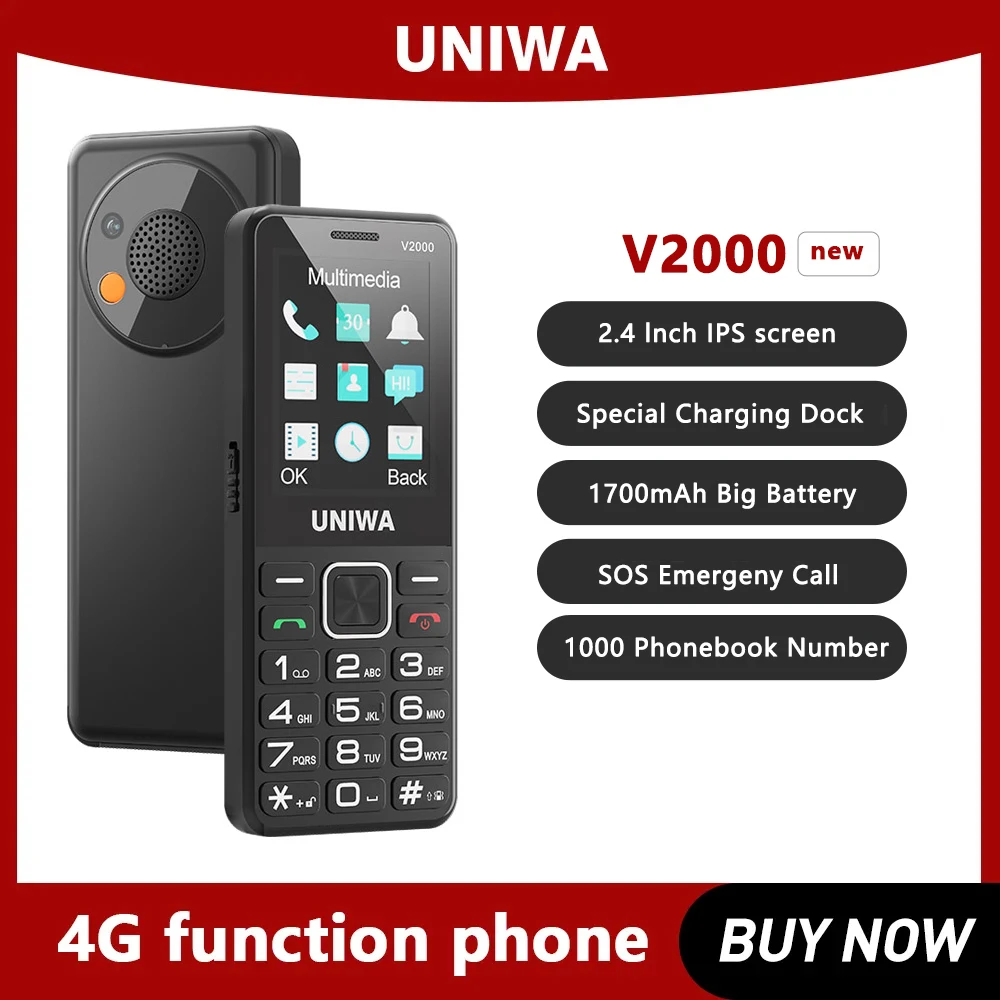 UNIWA V2000 Big Push-Button 4G Telefon Dual Screen 0,3 MP Kamera FM Radio Tastatur 1700 mAh Handy Unterstützt ein Klick Wählen Image