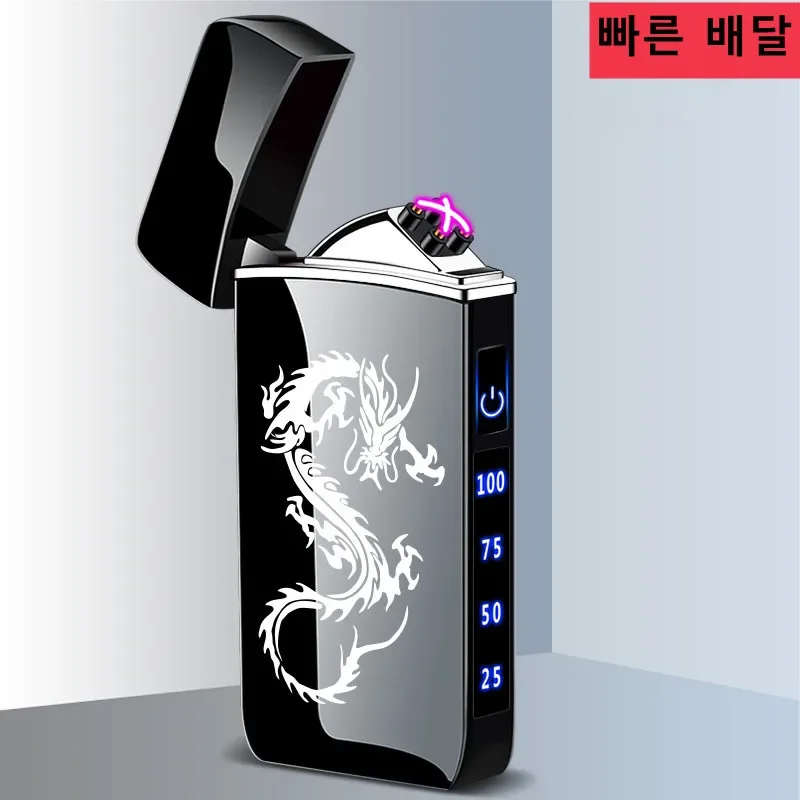 Touch Sensing Metall Elektrische Outdoor Winddicht Feuerzeug Dual Arc Flammenlose Plasma USB Aufladbare Feuerzeuge Digitale Power Display Image