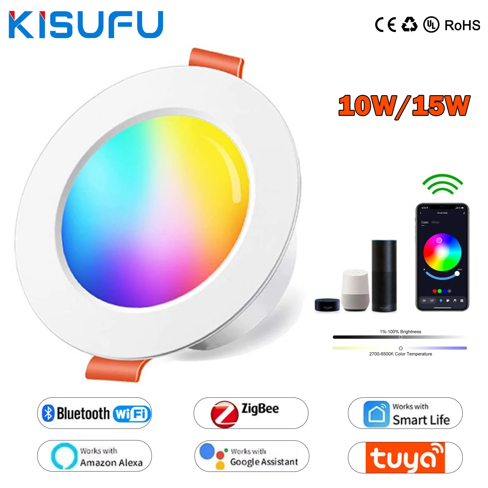 WiFi Smart LED Downlight Einbau Zigbee Bluetooth Downlight Dimmbar AC85-265V 10W 15W Strahler Kompatibel mit Alexa Google