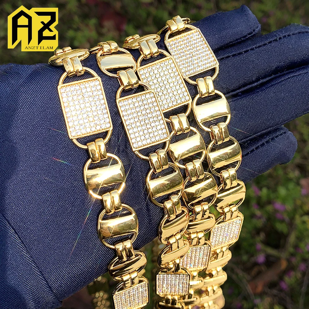 AZ 14mm Kaffeebohne Kubanische Kette Halskette für Männer Frauen Zirkon Iced Out Kette Hip Hop Schmuck Geschenk Drop verschiffen Image