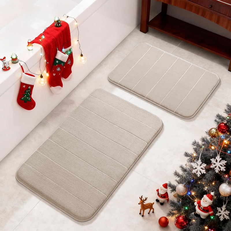 2-Piece Coral Velvet Toilet Mat Set, Bathroom Rug Combo, Non-Slip, Highly Absorbent Foot Mats for Home Use, Soft and Comfortable Bath Mat Set for Bathroom Decor