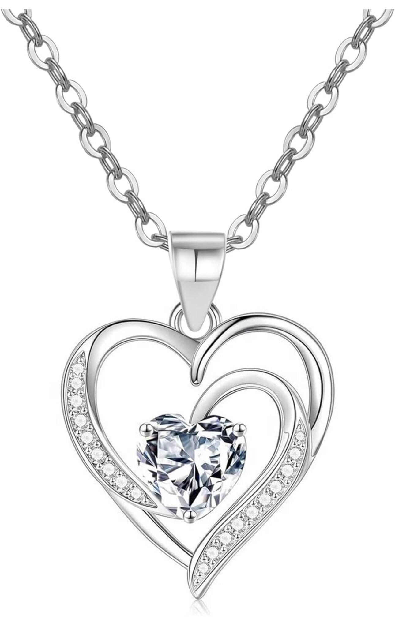Collana in argento S925 per donna con ciondolo a forma di cuore, ciondolo a forma di cuore in argento sterling.