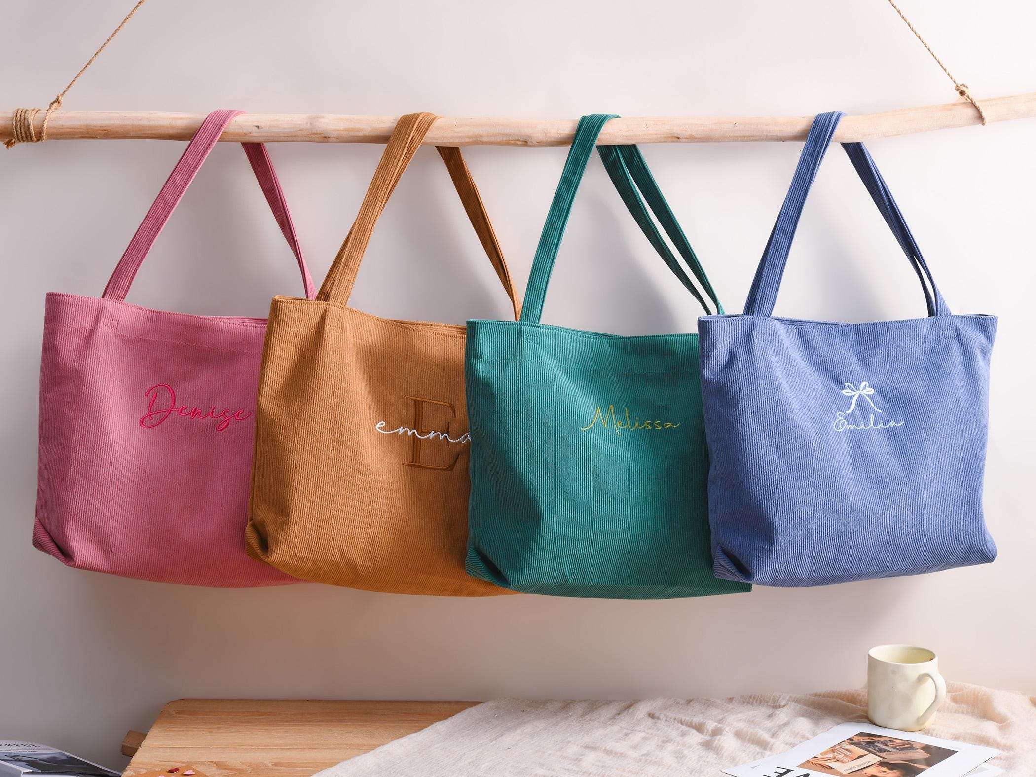 Borsa tote personalizzata con cerniera, borsa regalo per damigelle d'onore, borsa tote per damigelle d'onore, borsa tote in velluto a coste, borsa con