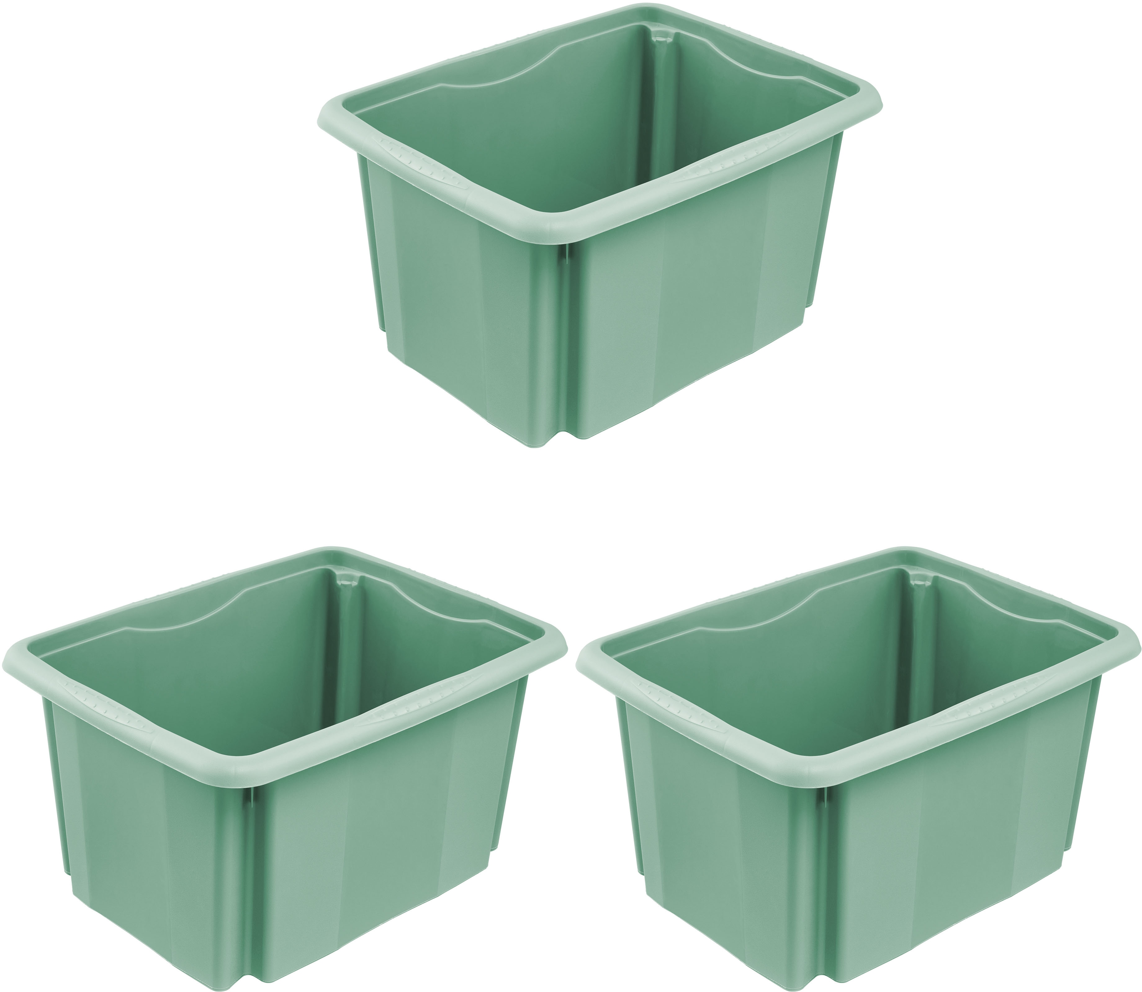 Aufbewahrungsbox KEEEPER "Emil, 3er Set, 15 L, 38 x 28,5 x 20,5 cm", nordic grün, B:38cm H:20,5cm T:28,5cm, Kunststoff, Aufbewahrungsboxen, Aufbewahrungsbox, ineinander und aufeinander stapelbar