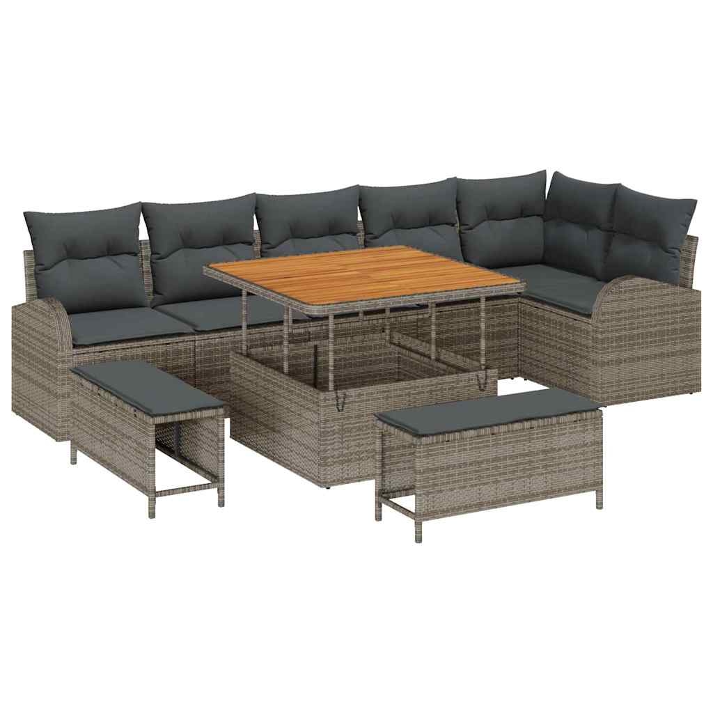 vidaXL Garten-Sofa-Set mit Kissen 9 pcs Grau Poly Rattan Image