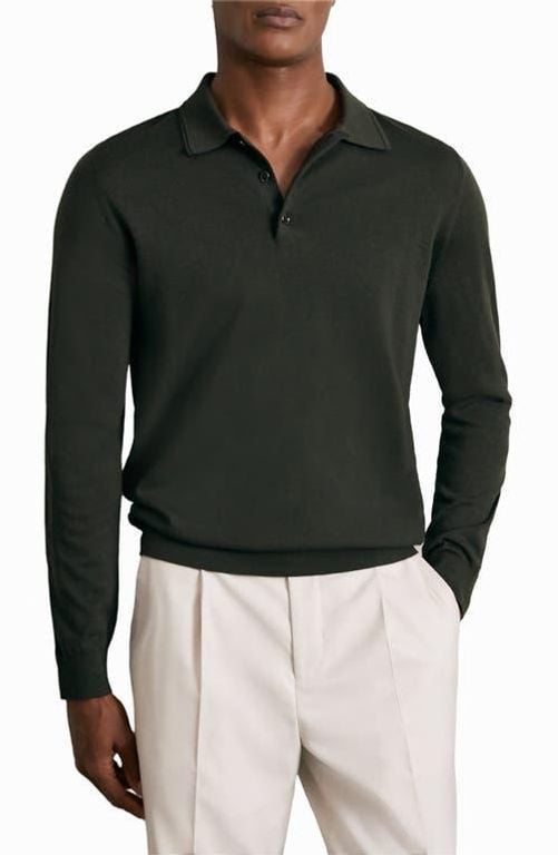 Trafford Long Sleeve Merino Wool Polo Sweater - Black - Reiss T-Shirts