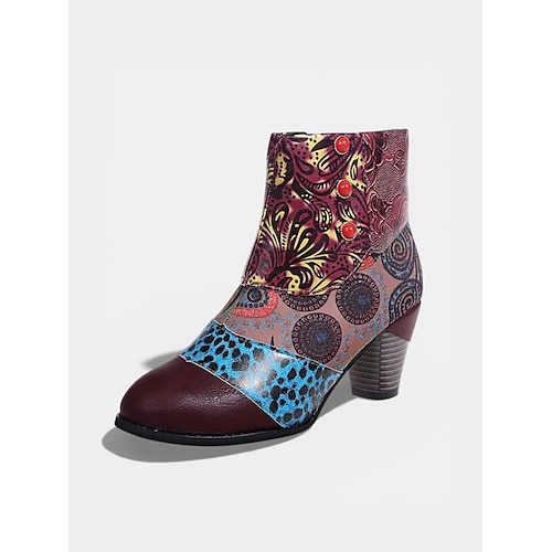 Damenschuhe Mardi Gras mit mehrfarbigen Patchwork Knöchelstiefeln Vintage Blockabsatz Reißverschlussstiefeln für das Venedig Karnevalsfest Image