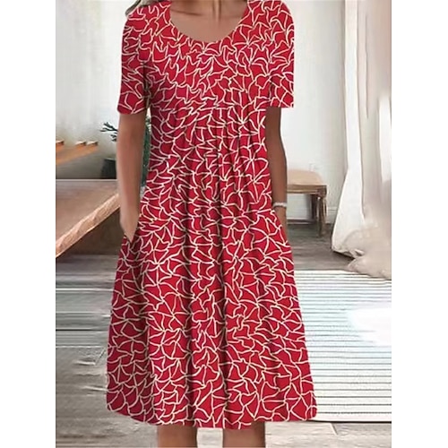 Damen Midikleid Freizeitkleid Sommerkleid Mode Modern Täglich Strand Wochenende Normale Passform Blumen Kurzarm Rundhalsausschnitt Blau Weiß Rote Marineblau Sommer Image