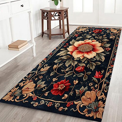 Rutschfester Flurläufer mit Bohème-Muster aus Flanellstoff, bedruckte Fußmatte für Eingangsbereich, Badezimmer und Wohnbereich Image