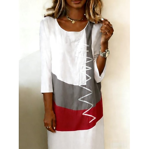 Damen Langes Kleid Maxikleid Kapuzenkleid Freizeitkleid T-Shirt-Kleid Modern Täglich Ausgehen Wochenende Lässiger Schnitt Farbblock Langarm Rundhalsausschnitt Weiß Rote Khaki Dunkelgray Frühling Image