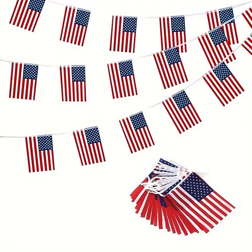30-teiliges Set kleiner amerikanischer Flaggen-Girlanden (14 cm x 21 cm) für patriotische Anlässe – ideal als Heimdekoration. Image