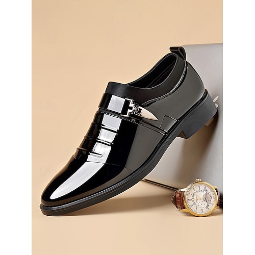 Herren-Business-Loafer aus Lacklederimitat, bequem und rutschfest, in Schwarz, Weiß und Braun, geeignet für Sommer, Frühling und Hochzeiten Image