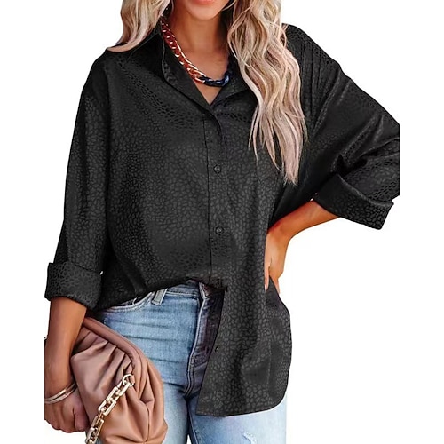 Damen Hemd Bluse Knöpfe Einfarbig Vintage Stilvoll Langarm Hemdkragen Normale Oberteile Täglich Ferien Blau Schwarz Weiß Rote Beige Sommer Frühling Image