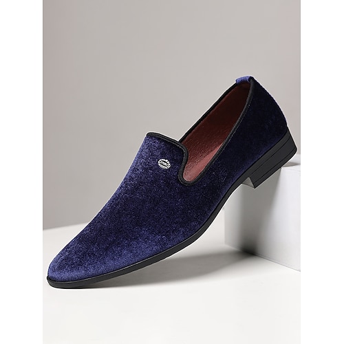 Marineblaue Samt-Loafer für Herren – trendige und bequeme Slipper für Hochzeiten und Partys Image