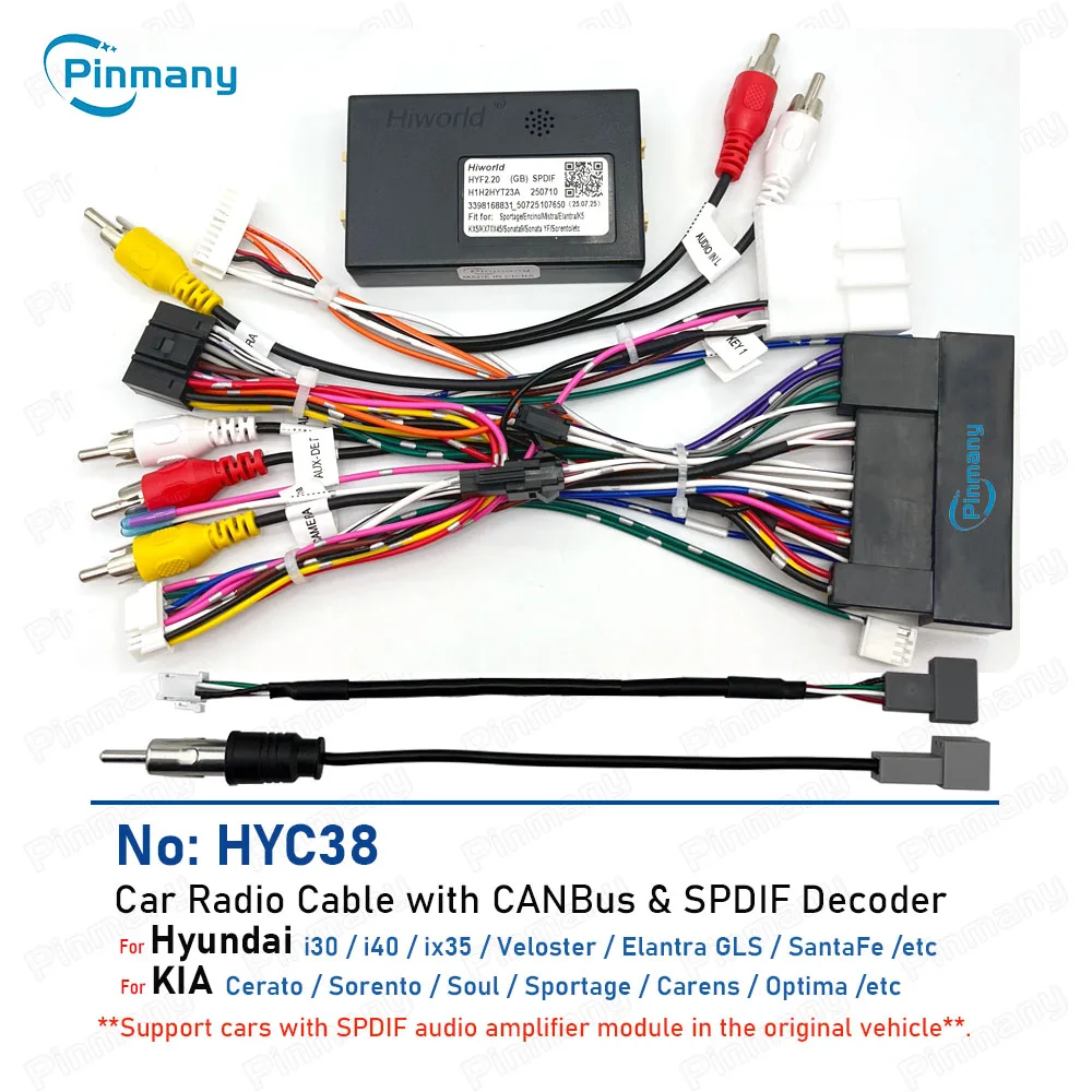 Autoradio-Kabel HYC38 Kabelbaum-Adapter mit CANBus SPDIF Audio-Decoder für Hyundai i30 i40 ix35 Veloster Elantra GLS SantaFe Image