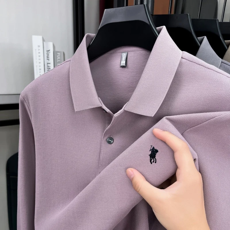 100% reine Baumwolle Luxusmarke Herren Langarm Poloshirt Frühling Herbst Mode Pony Stickerei Golf Boutique Casual T-Shirt