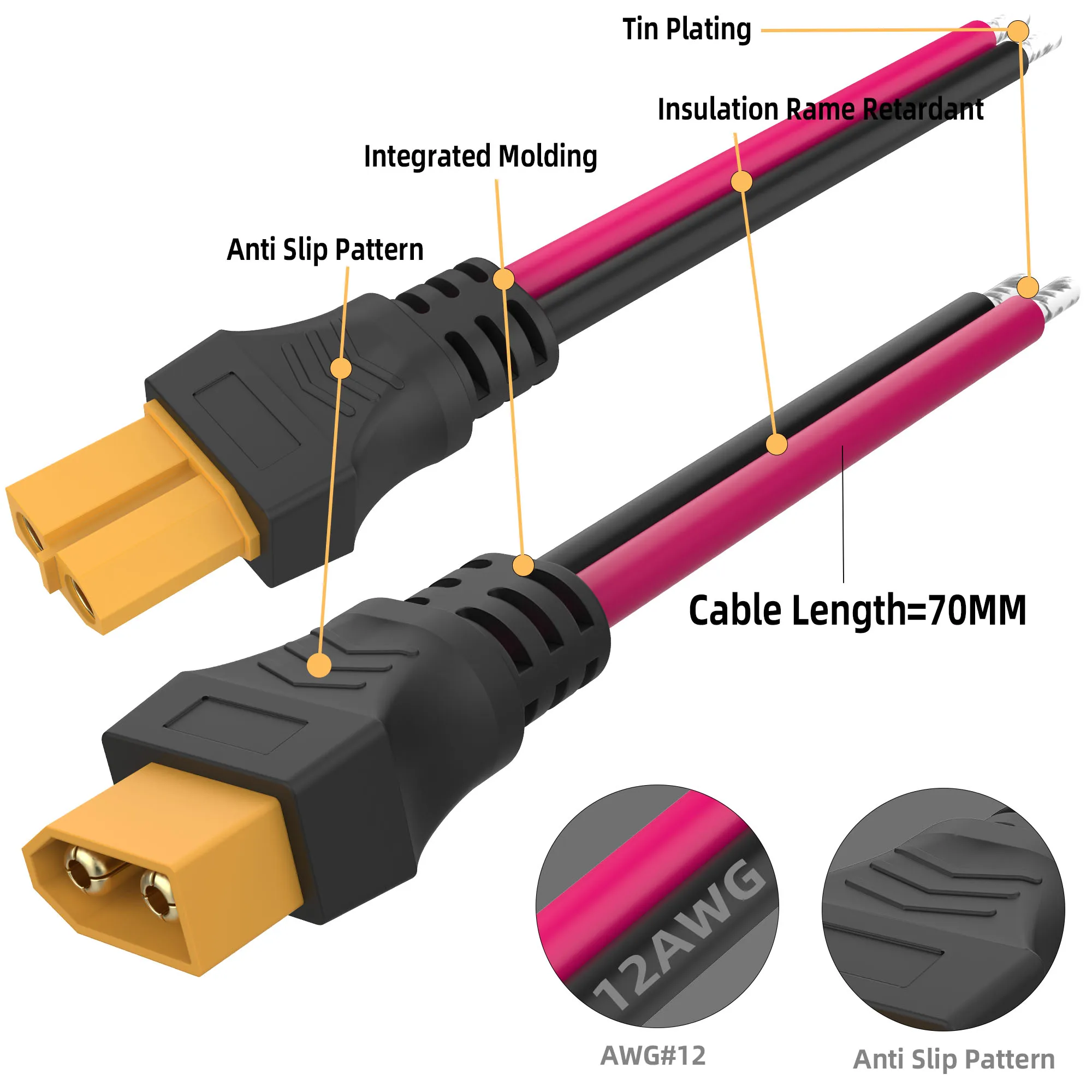  XT60 Plug Female and male Connector with 12AWG Silicon Wire, for Balancing Cars, Drones, Toy Cars, Lithium Batteries and More