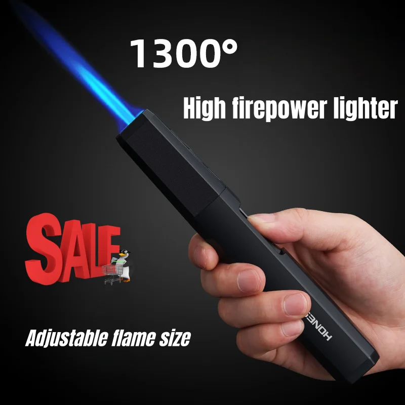 EHRLICHES Metall 1300 ℃ Hochleistungs-Fackel-Feuerzeug, winddicht, tragbar, verstellbar, Flammengröße, Spritzpistole, Outdoor, Grill, Camping, Geschenk-Werkzeug Image