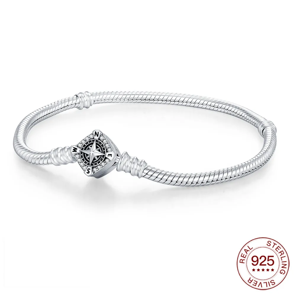 Armband Original 925 Sterling Silber Charm Armband 16-21 CM Vier-Wege-Kompass Armband Für Frauen DIY Charme Schmuck Geschenke Image