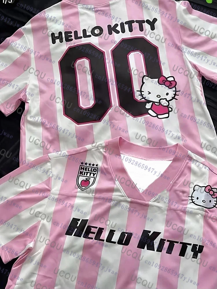 Special Edition Hello Kitty Sportswear Damen-Fußballtrikot mit V-Ausschnitt, lockeres, lässiges, leichtes, atmungsaktives Streetwear-Kinder-T-Shirt