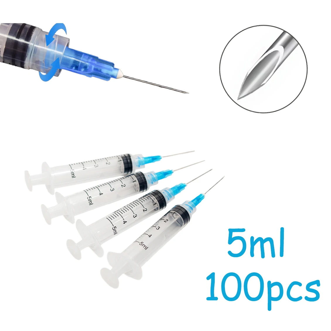 5 ml sterile Luer-Lock-Spritze mit 23 G 25 mm Nadel, einzeln verpackt für die industrielle Dosierung von Laborflüssigkeiten Image