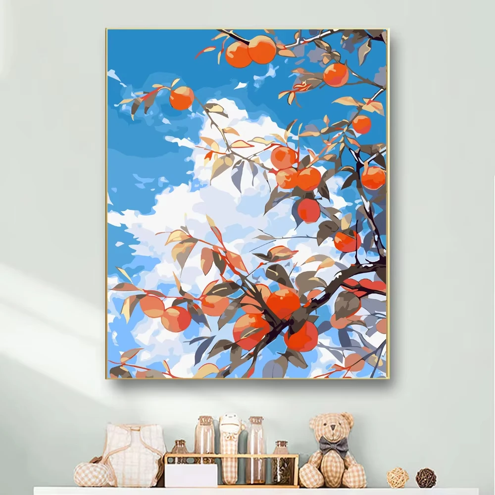DIY Ölgemälde nach Zahlen Obstbäume Wanddekoration Geschenke rahmenlos Image