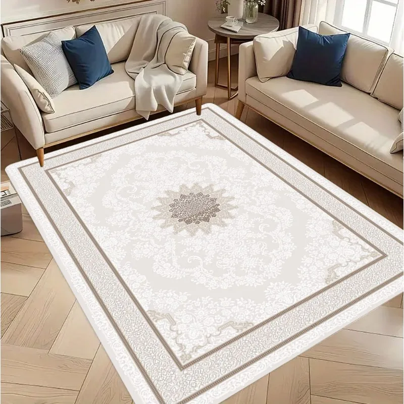 Hellbeige verzierter Medaillon-Teppich, Vintage-Muster, Wohnzimmer, Schlafzimmer, Küche, Badezimmer, Bodenmatte, ideal für Wohnzimmer-Dekoration
