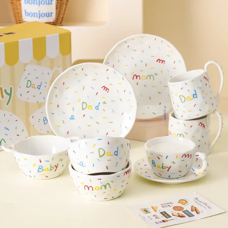 Sugar Needle Family Ceramic Bowl, High Beauty Household Personal Rice Bowl, Cute Ceramic Dessert Dish Set, Housewarming Gift Set