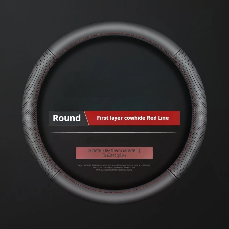 Leder-Lenkradbezug, ganzjährig, bequem, rutschfest, schweißabsorbierend, echtes Rindsleder, kein Handnähen, universell ca Image
