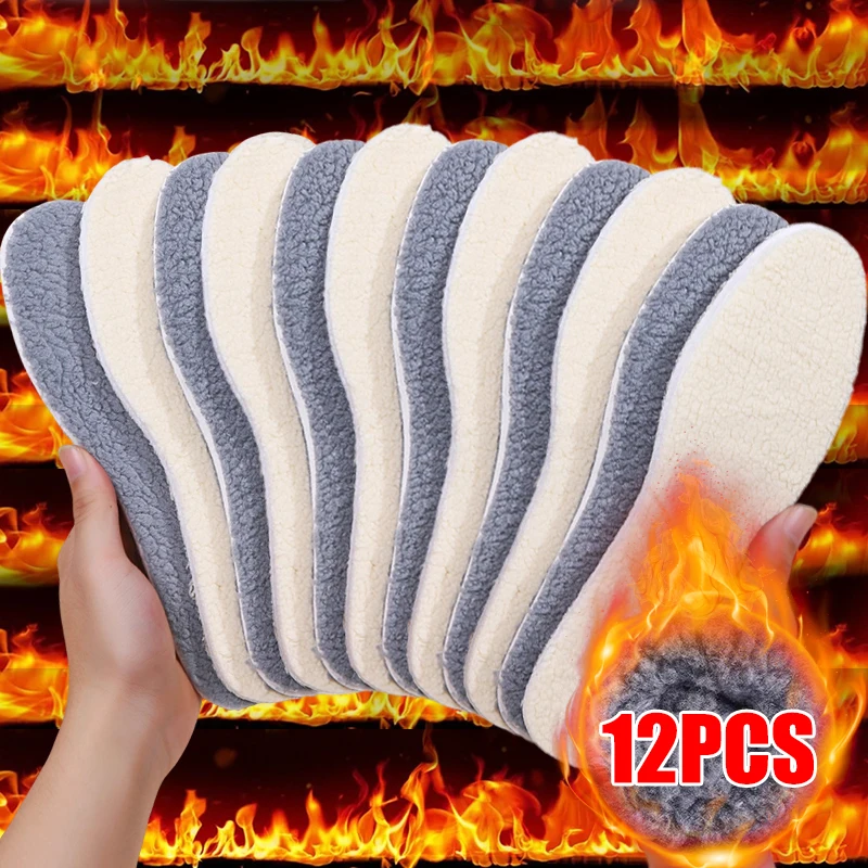 Dicke Lamm Fleece Einlegesohlen Männer Frauen Winter Warm Halten Einlegesohle Weiche Wolle Verdicken Shoepad Kaschmir Schuhe Einfügen Thermische Schuh Pads Image