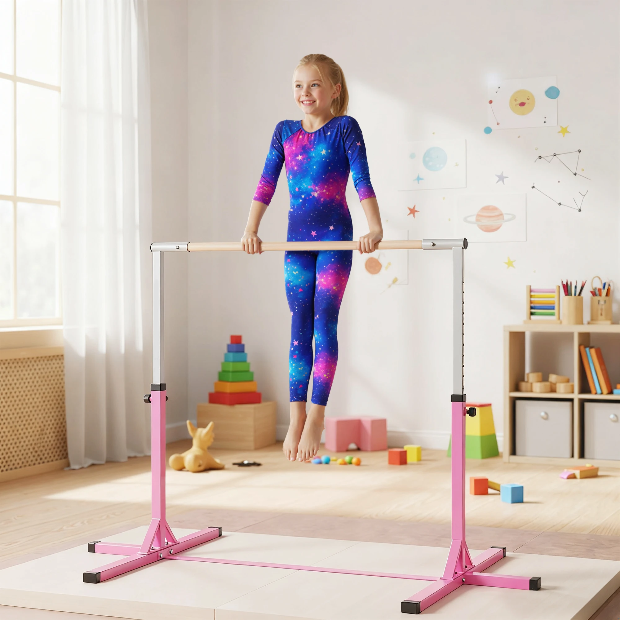 HOMCOM Gymnastikstange für Kinder, höhenverstellbar Turnreck Reckstange, Reck Turnstange Image
