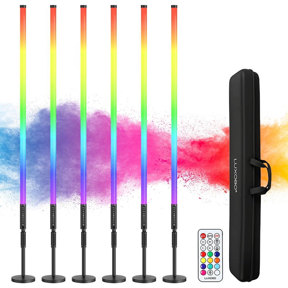 LUXCEO 6er Set RGB Stimmungslicht mit Stativ, LED Bodenleuchte für Wohnzimmer, Musik-Synchronisation Farbwechsel Bühnenlicht für DJ Party, Club Event, Standdeko