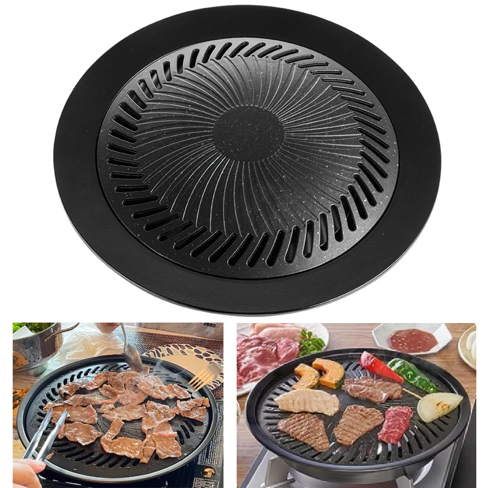 KOSUN Koreanische 10-Zoll-Grillpfanne zum Kochen im Innenbereich, antihaftbeschichtete Grillplatte, rauchfreie Grillpfanne für Gas- und Induktionsherd Image