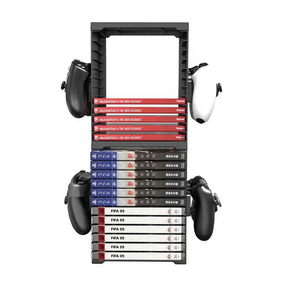 1 PC Game Disc Card Storage Tower Halter für PS5/X-BOX SX/SS mit 4 Game Controller Rack – Vertikale Speicherlösung für Video G