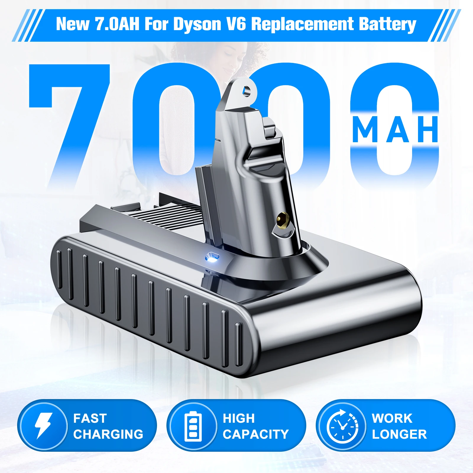 Für Dyson V6 Batterie 21,6 V 7000 mAh Ersatz DC62 DC59 DC58 SV03 SV04 SV09 Tier Motorhead V6 Slim Absolute Vakuum Teig Image