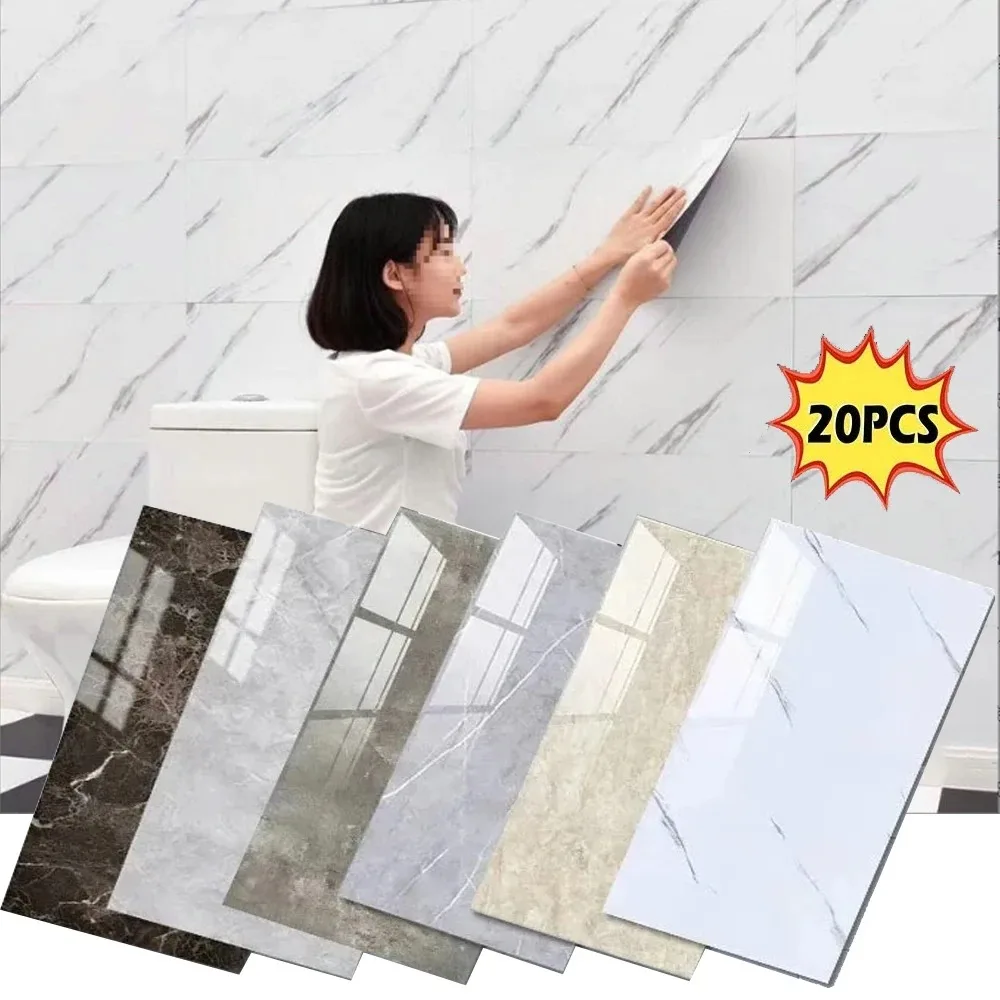 10–20 Stück selbstklebende Marmorfliesen-Aufkleber, wasserdicht, 30 cm x 60 cm, Fliesen-Bodenaufkleber, PVC-Fliesen, Küche, Badezimmer, Wandaufkleber ﻿