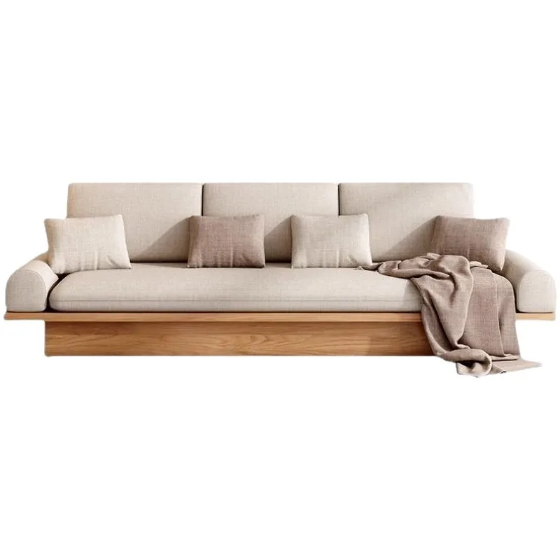 Massivholzsofa im Wabi-Sabi-Stil, japanisches Dreisitzer-Sofa im Log-Stil, moderne, einfache nordische Sofakombination mit Stauraum Image