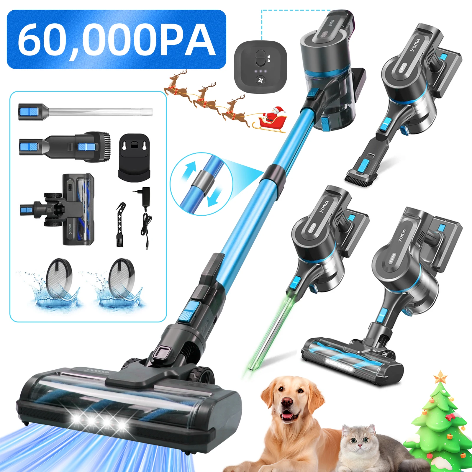 S11 Pro Akku-Staubsauger, 60kPa/350W, 60-Min, 1,2L, V-förmiger Anti-Verfilzungsbürste /Spalt düse für Teppiche&Böden Image