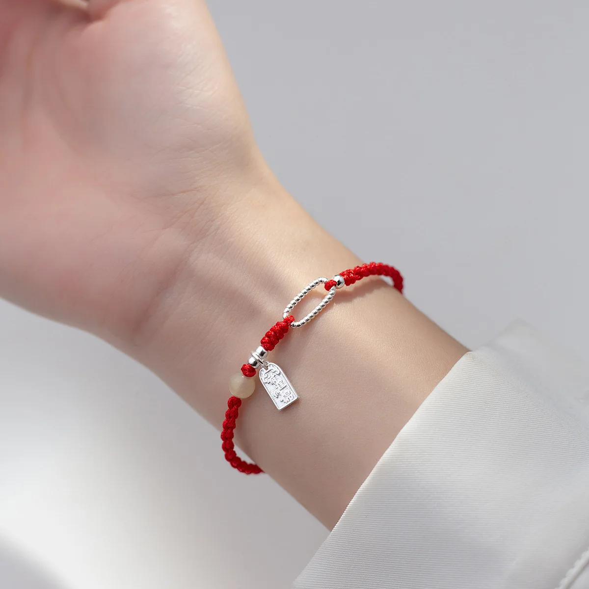 24 cm Glück 925 Silber Seil Armbänder Frauen Silber Schnalle Hängen Perle Roten Faden Linie String Armbänder Für Frauen mädchen