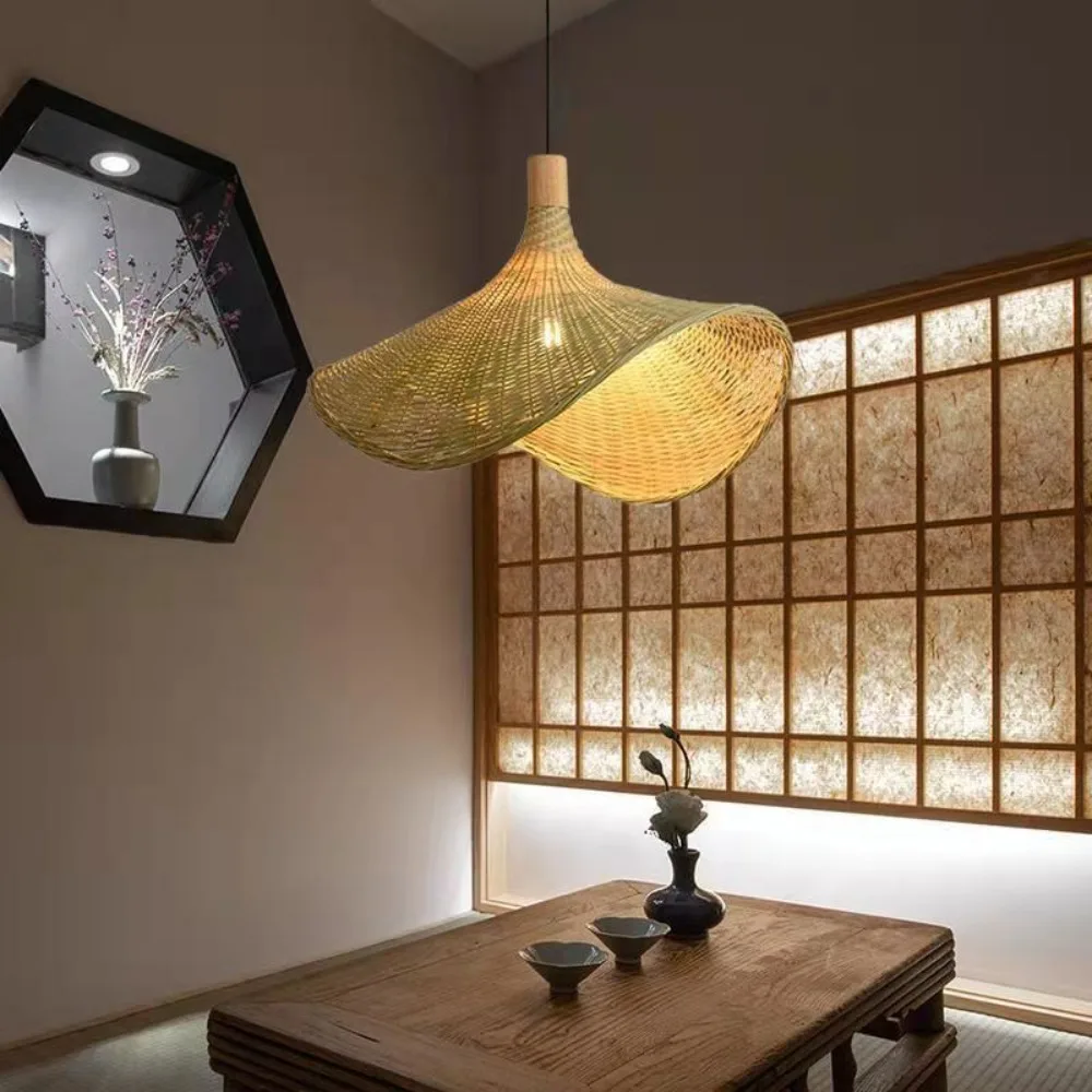 JOYINLED Vintage gewebte Bambus Kronleuchter Rattan Lampenschirm Licht für Wohnzimmer Restaurant Dekoration Pendelleuchte Dia.30/50/70