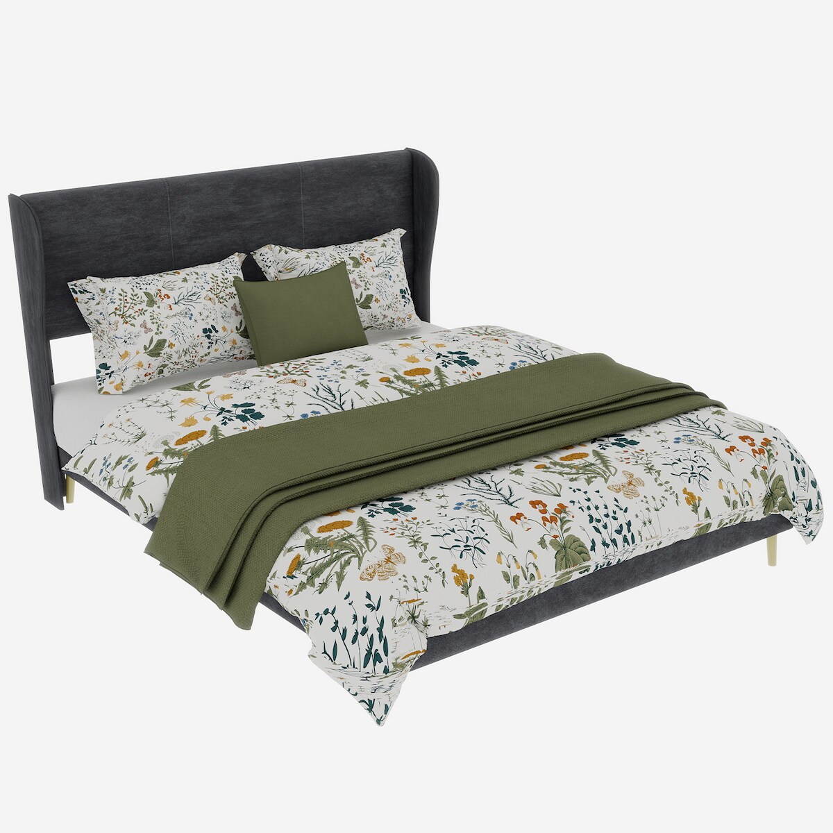 STILVORA Polsterbett 140x200 mit grauem Samt-Kopfteil, stabiler Rahmen ohne Boxspring, modernes minimalistisches Design, komfortables Stoffbett Grau Image